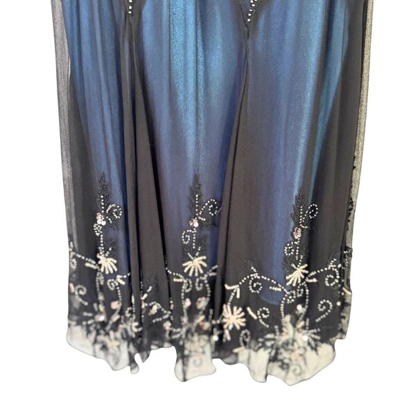 Adriana Papell Evening Blue Silk Beaded Midi Dress Gown Size 6P Vintage - Picture 5 of 8